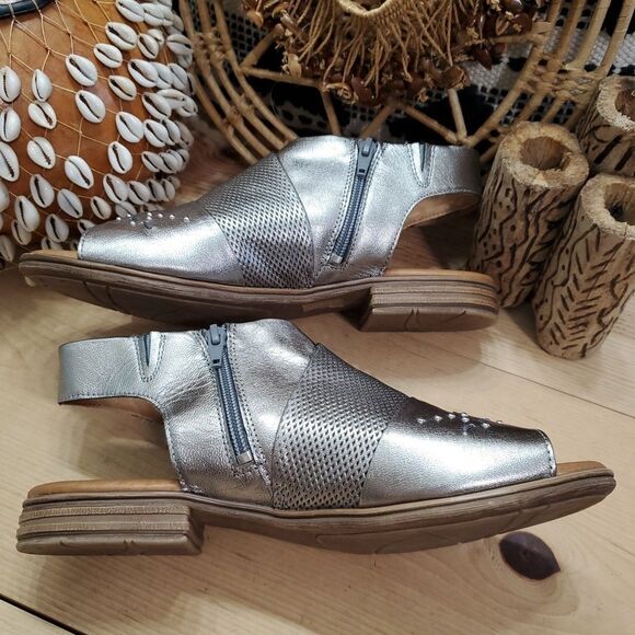 Miz Mooz Women's 10.5-11 WIDE /42 Darcie Pewter Sandal Leather Zip Textured Stud - Picture 7 of 13